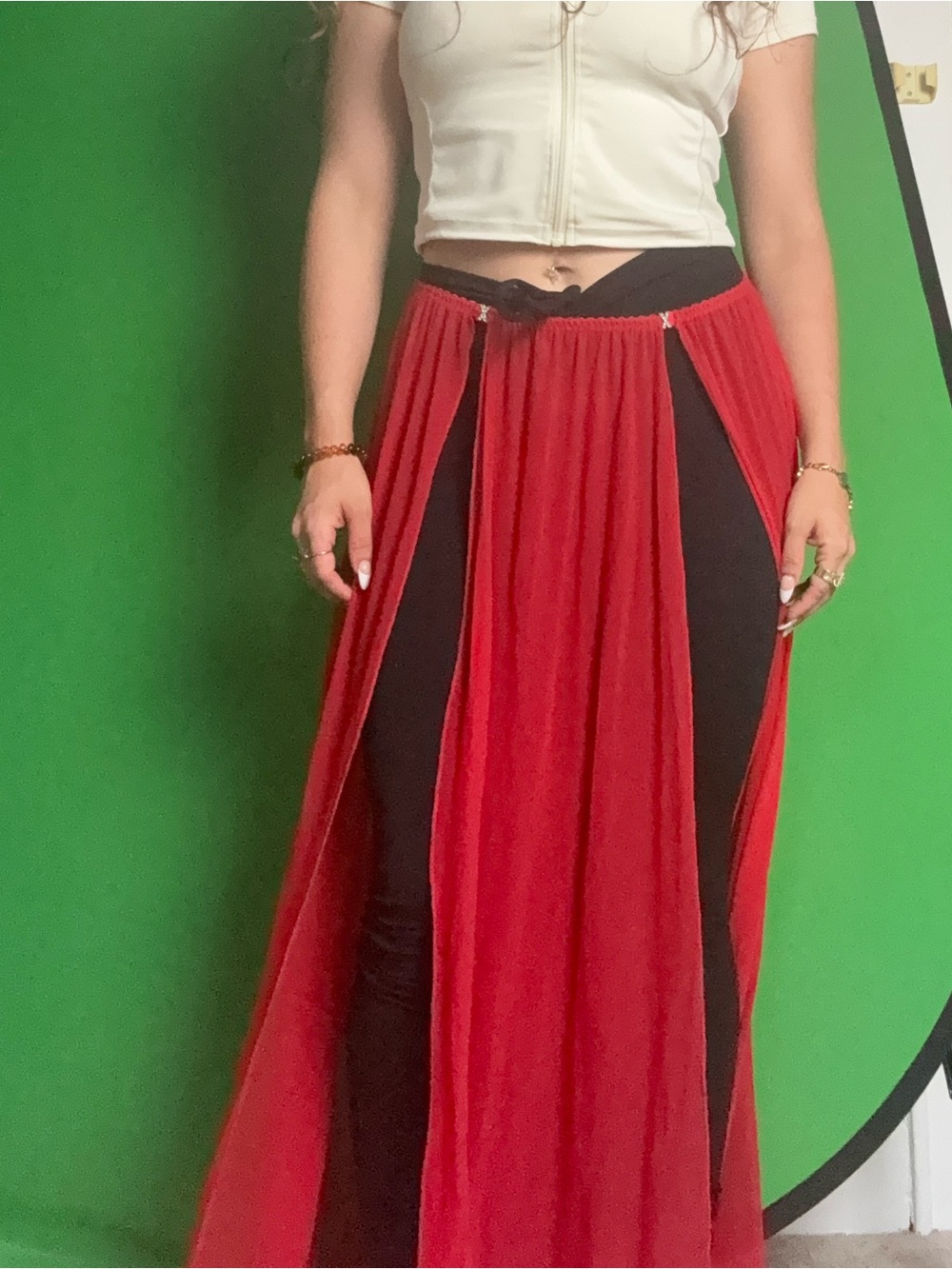 Red Panel Draped Maxi Skirt